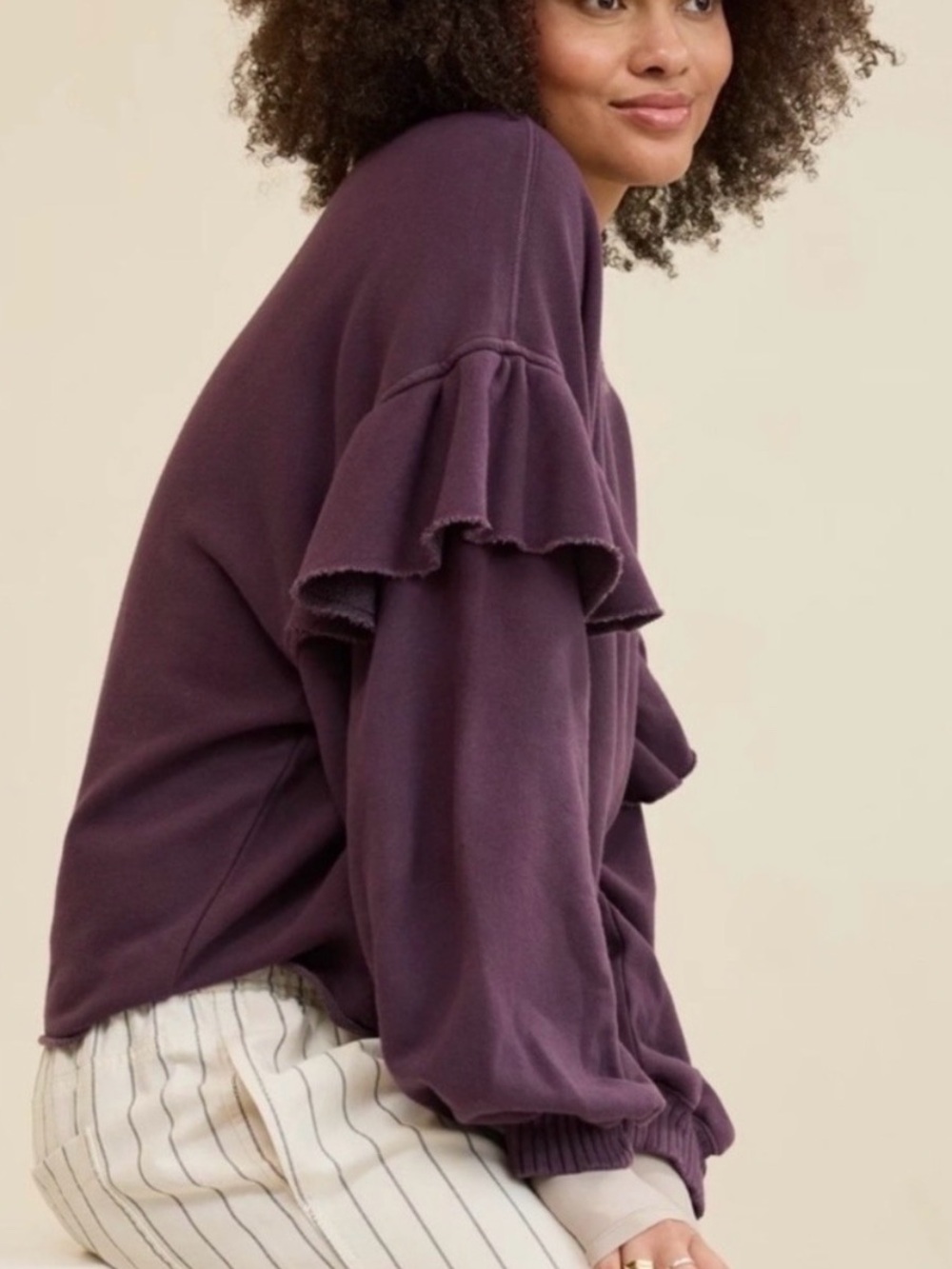 Aerie Ruffle-Sleeve Sweatshirt, balloon sleeve (XS)